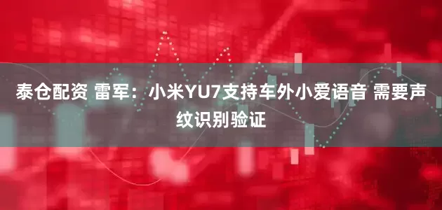 泰仓配资 雷军：小米YU7支持车外小爱语音 需要声纹识别验证