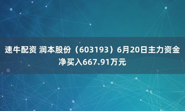 速牛配资 润本股份（603193）6月20日主力资金净买入667.91万元